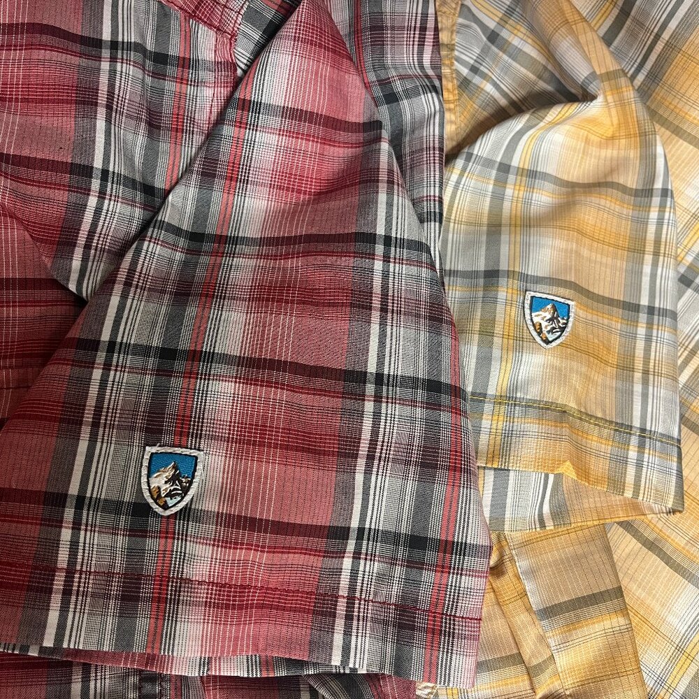 🏕️ KUHL Men’s 2-Pack Hiking Shirts S Eluxur Short Sleeve Red Yellow Trail 🥾